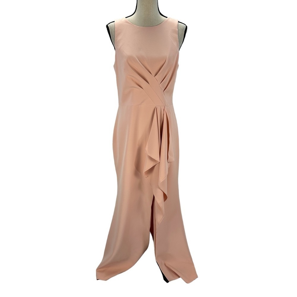 Eliza J Sleeveless Cross Bodice Cascading Ruffle Gown- Pink - size 10